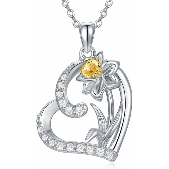 SISGEM Birth Flower Necklace 925 Sterling Silver Month Flower Heart Pendant Necklace Jewelry Birthday Gifts for Women Wife Mom Lover