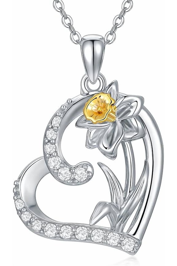 Birth Flower Necklace 925 Sterling Silver Month Flower Heart Pendant Necklace Jewelry Birthday Gifts for Women Wife Mom Lover