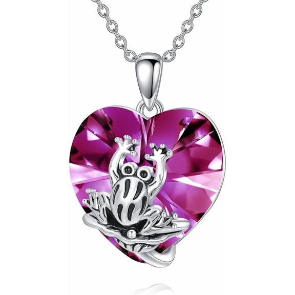 SISGEM Birthstone Frog Necklace for Women 925 Sterling Silver Heart Crystal Frog Pendant Austria Birthstone Necklace Jewelry for Mom Wife