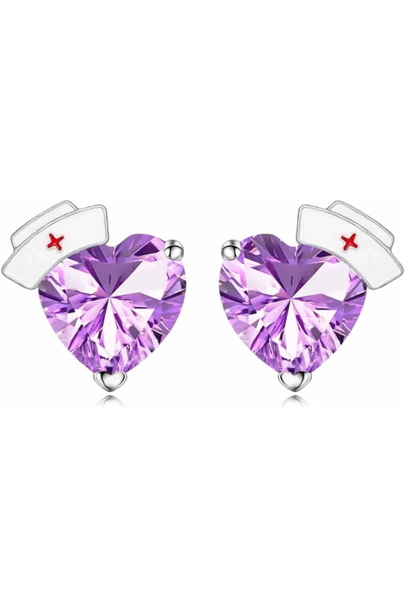 Birthstone Nurse Earrings 925 Sterling Silver Doctor Medical Studs Earring Graduation Nurse Hat Jewelry Gifts for New Nurse Doctor Student