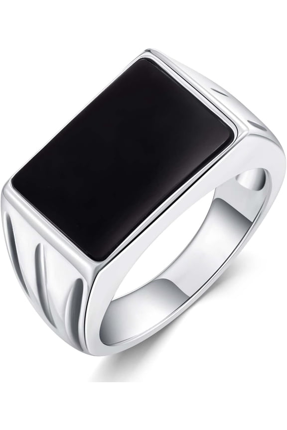 Black Onyx Ring for Men 925 Sterling Silver Statement Ring Gemstone Handmade Jewelry for Father Husband Grandfa Boyfriend Size