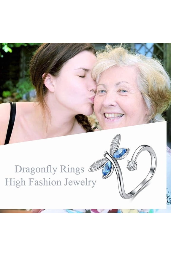 Butterfly Dragonfly Sterling Silver Wrap Ring Jewelry Gifts for Women with Crystals