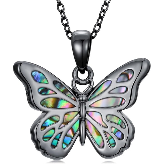 SISGEM Butterfly Necklace for Women 925 Sterling Silver Abalone Shell/Blue Opal/Turquoise Gemstone Butterfly Pendant Necklace Dainty Jewelry Gifts for Girlfriend Mother