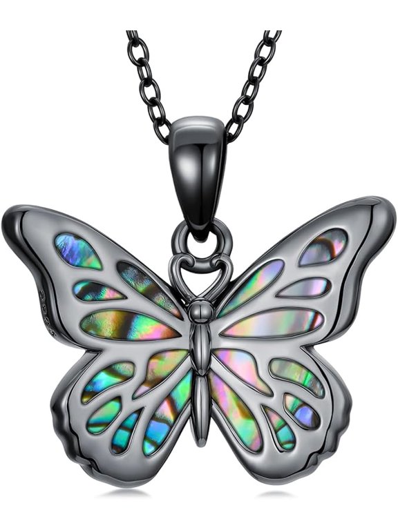 Butterfly Necklace for Women 925 Sterling Silver Abalone Shell/Blue Opal/Turquoise Gemstone Butterfly Pendant Necklace Dainty Jewelry Gifts for Girlfriend Mother