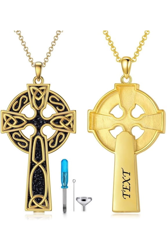 Celtic Cross Ashes Necklace for Men Women, Large Silver/Gold Irish Celtic Knot Cross Urn Locket for Ashes Keepsake Cremation Jewelry Gift for Loss Mommy Daddy