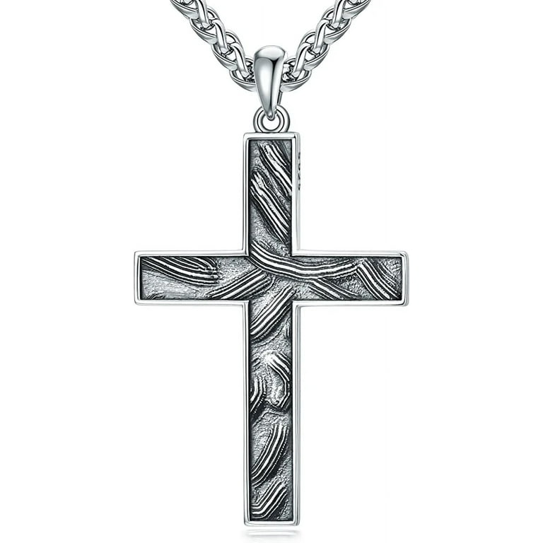 SISGEM S925 Sterling Silver Cross Necklace for Men, Crucifix
