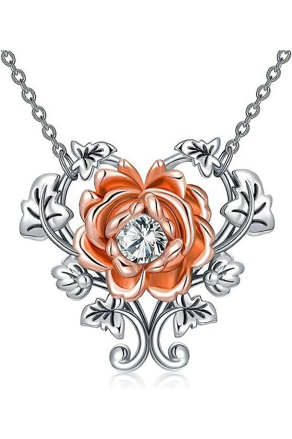 925 Sterling Silver Rose Necklace for Women Rose Flower Heart Pendant Necklace Fine Jewelry for Women