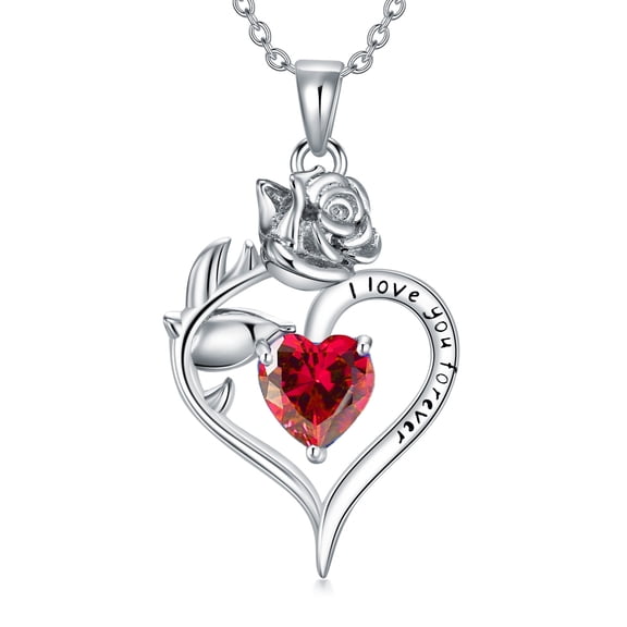 SISGEM Birthstone Necklace for Women Sterling Silver Genuine Rose Flower Heart Pendant Necklace for Women Mom