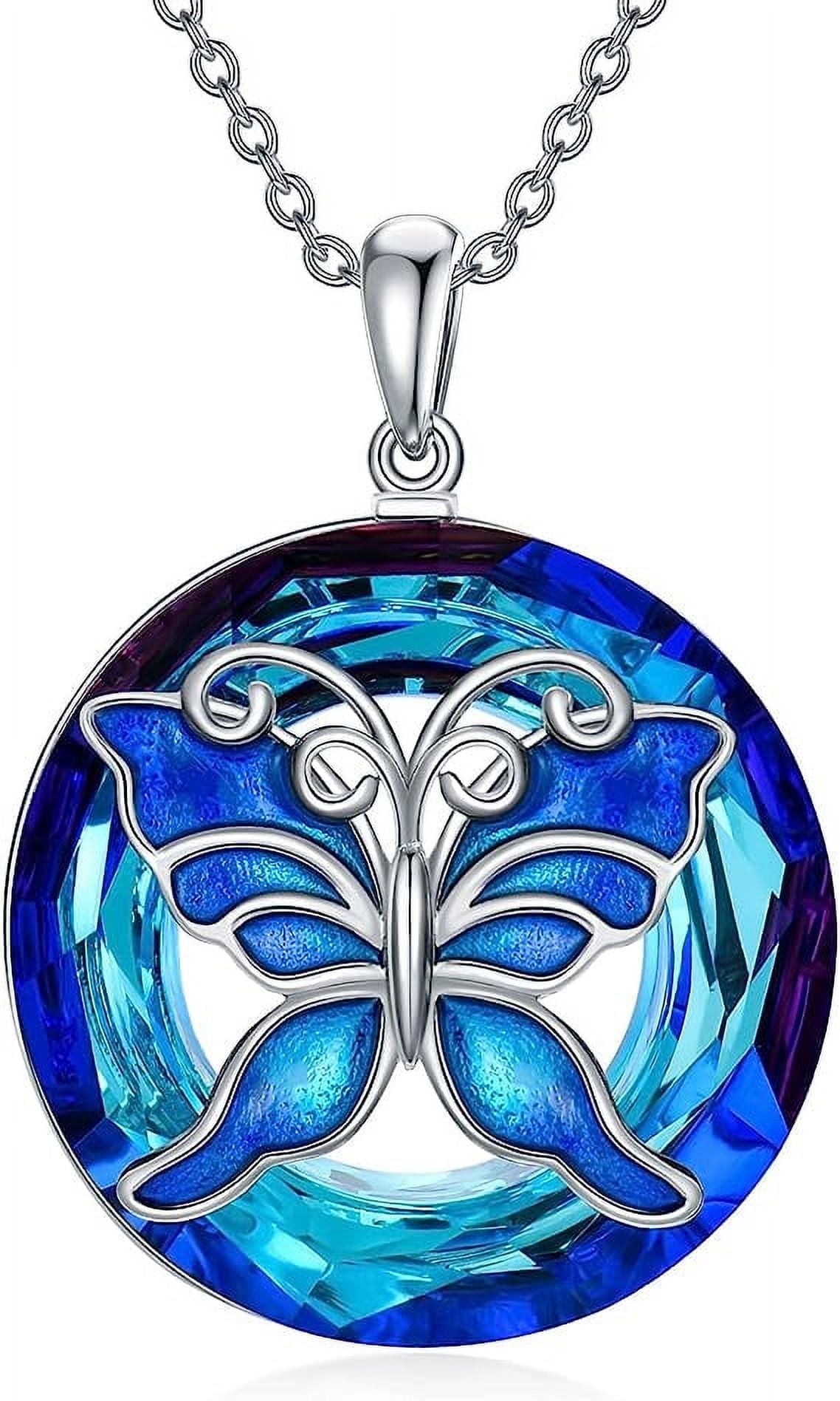 SISGEM Butterfly Necklace 925 Sterling Silver Blue Butterfly Necklace with Crystal Jewelry Gifts for Women Friend Wife Mother