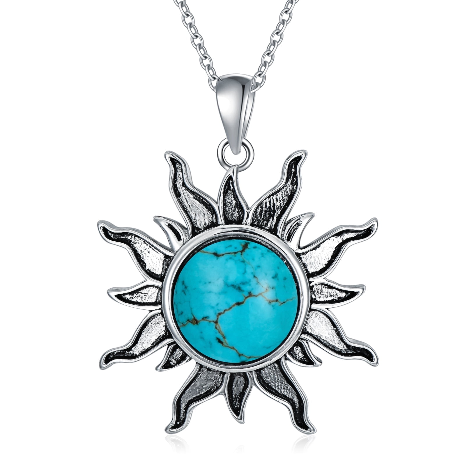 Sterling Silver Turquoise Sunburst Necklace Sterling Silver Turquoise Sunburst Necklace