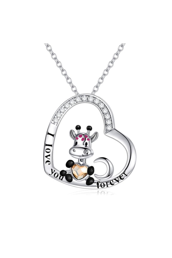 Gifts for Her, Giraffe Necklace 925 Sterling Silver I Love You Forever Heart Pendant Necklace Jewelry Birthday Gifts for Women Wife Lovers