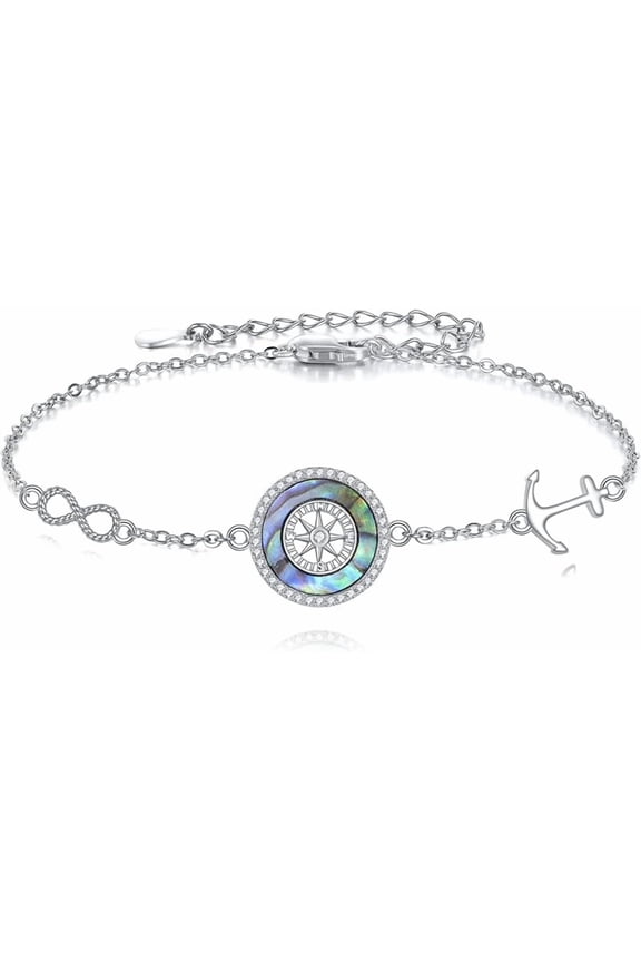 Compass Bracelet 925 Sterling Silver Compass Jewelry Charm Bracelet with Color Change Circle Crystal, 2024 Graduation Gifts for Women Sisters Daughter