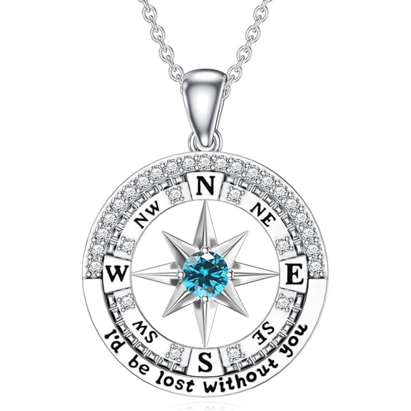 SISGEM Compass Necklace for Women I'd be Lost without You Jewelry Birthstone and 0.15cttw Diamonds Pendant 925 Sterling Silver Graduation Gift for Her