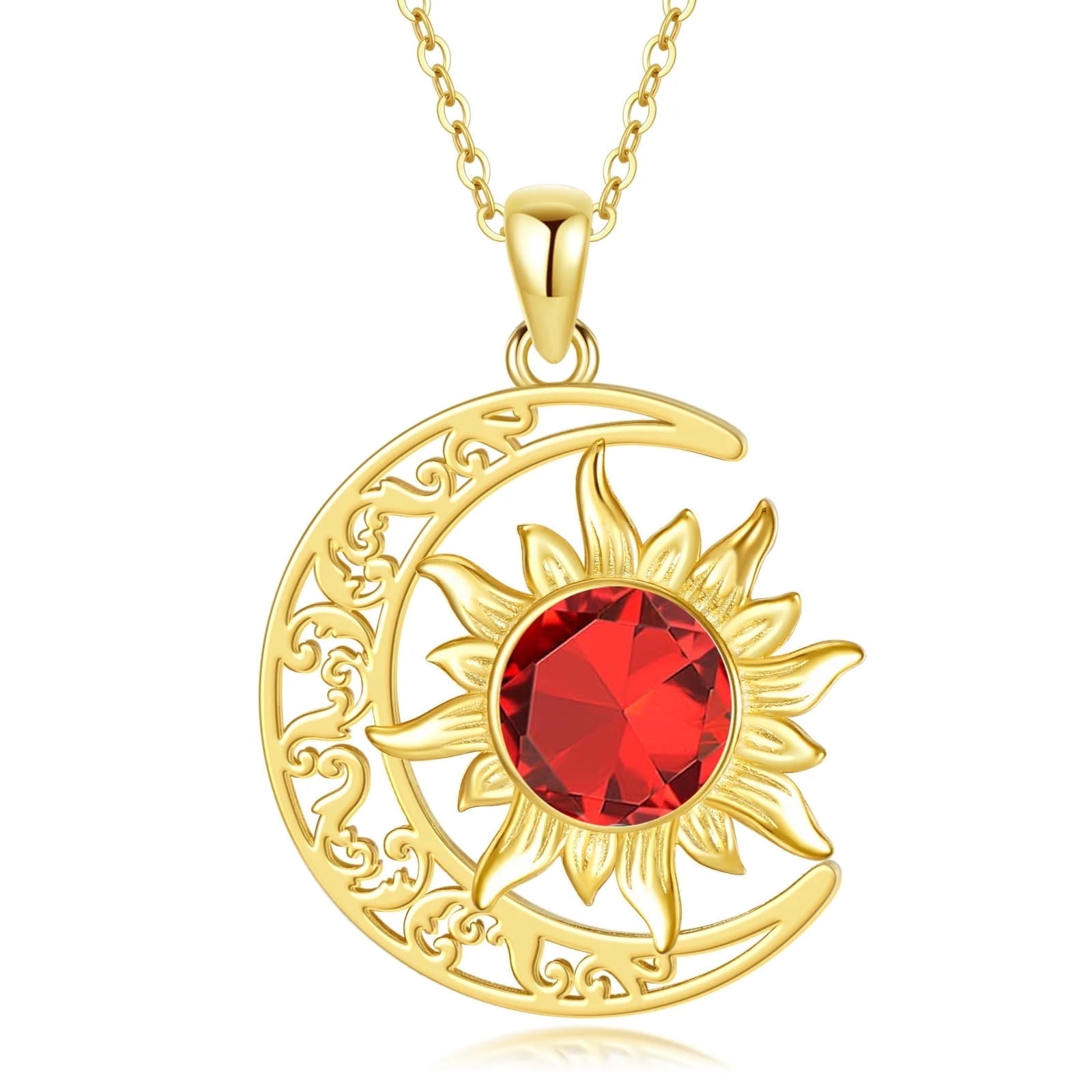 SISGEM Crescent Necklace 925 Sterling Silver Moon and Sun Pendant with ...