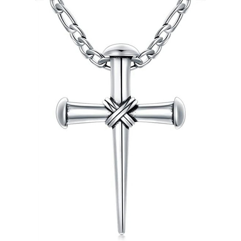 SISGEM Sterling Silver Cross Necklace with Stainless Steel Chain