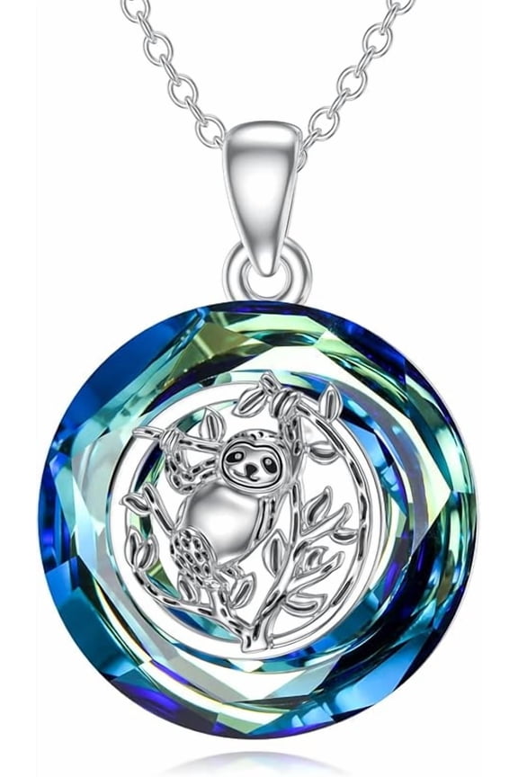 Crystal Sloth Gifts 925 Sterling Silver Sloth Necklace for Women Cute Animal Pendant Jewelry Charm Gifts Valentine's Day Birthday Mother's day for Her Wife Mom Daughter Sister Friends 18+2"