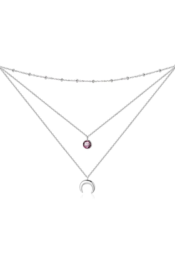 Dainty Non Tarnish Gold Plated 925 Sterling Silver Crescent Moon Double Layered Choker Necklace for Women, Triple Layered Moonstone Necklaces June Birthday Gift for Women