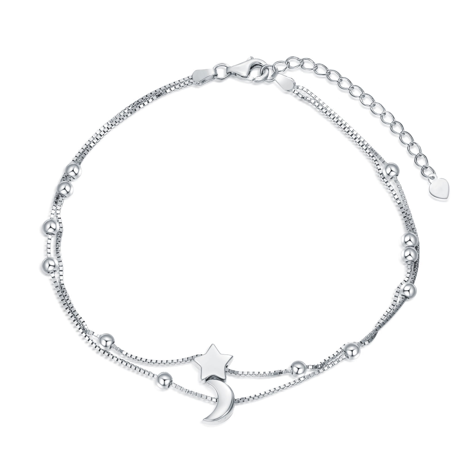 SISGEM Dainty Star and Moon Anklet 925 Sterling Silver Adjustable Dangle Charm Beach Foot Anklets Bracelet Foot Jewelry for Women