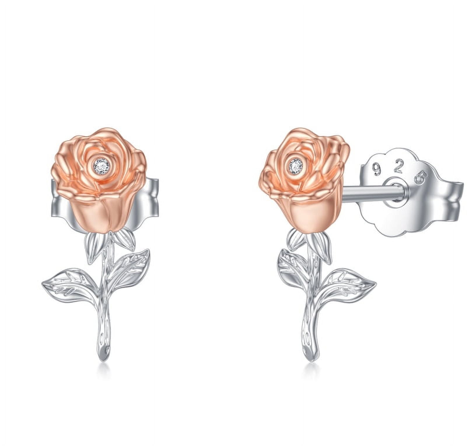 SISGEM Diamond Earrings for Women Rose Earrings 925 Sterling Silver Rose Earrings with Diamond