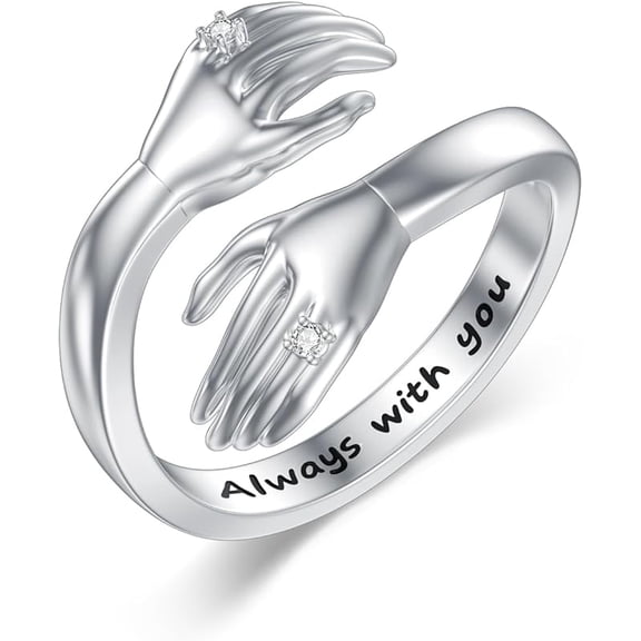 SISGEM Diamond Hug Ring for Women 925 Sterling Silver Always With You Hug Rings with Lab Grown Diamond Jewelry Gifts for Loved Ones Adjustable Hug Rings