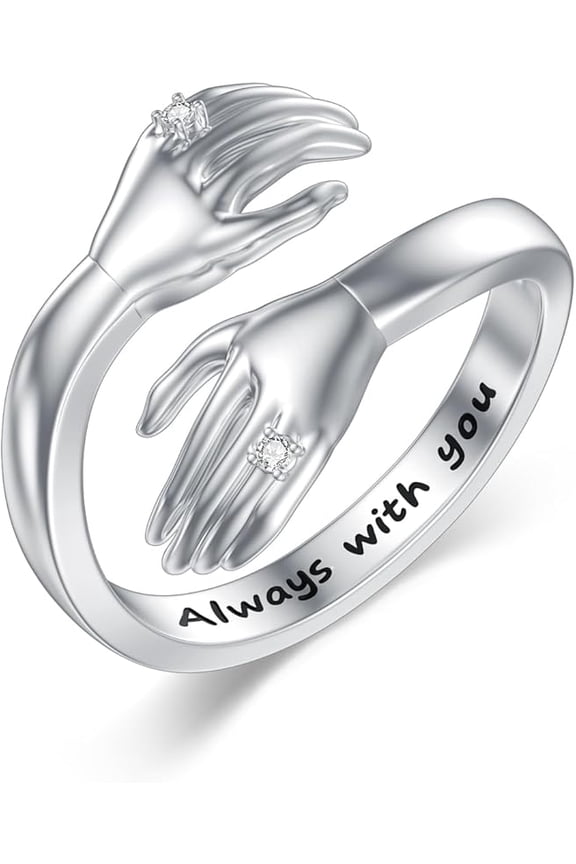 Diamond Hug Ring for Women 925 Sterling Silver Always With You Hug Rings with Lab Grown Diamond Jewelry Gifts for Loved Ones Adjustable Hug Rings