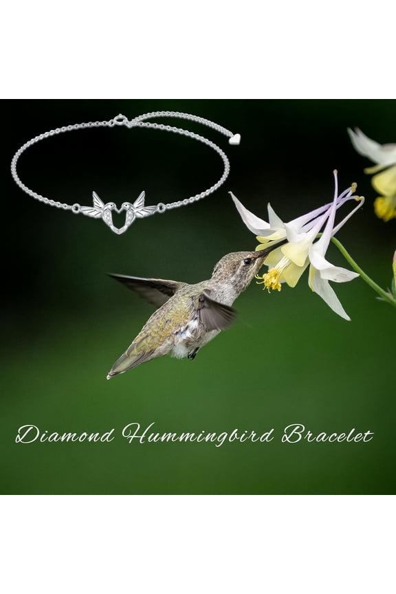 Diamond Hummingbird Bracelet for Women 925 Sterling Silver Hummingbird Bracelets with Lab Grown Diamond Jewelry Gifts for Mom Wife Daughter Girlfriend Sister Friend