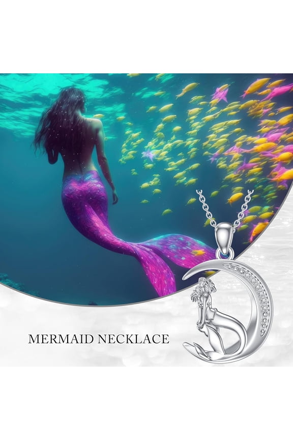 Diamond Mermaid Necklace for Women 925 Sterling Silver Diamond Heart Pendant Necklace Ocean Necklace Beach Jewelry Gift for Women