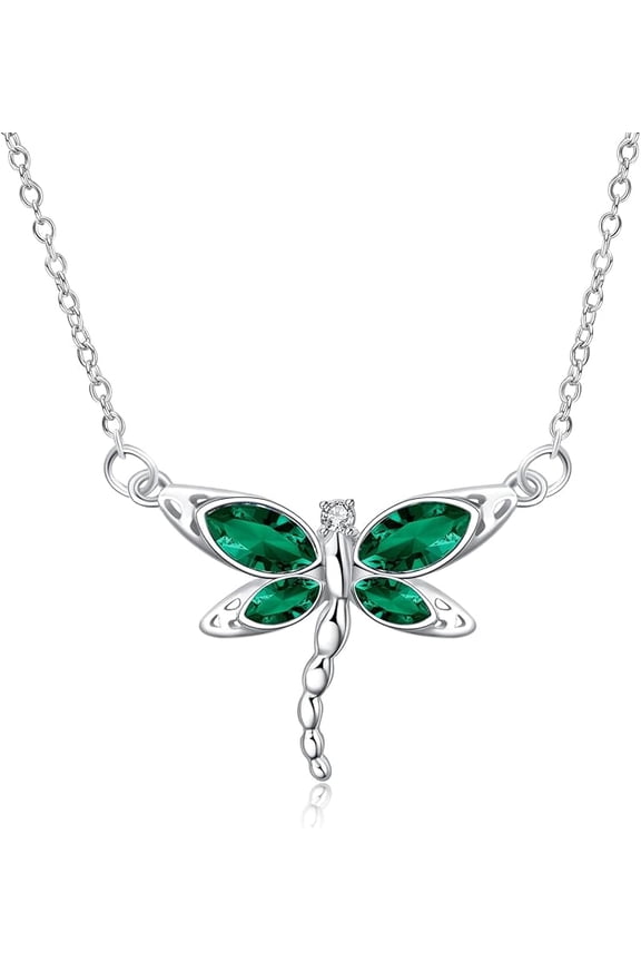 Dragonfly Necklace Sterling Silver Crystal BirthstoneDragonfly Jewelry Gifts