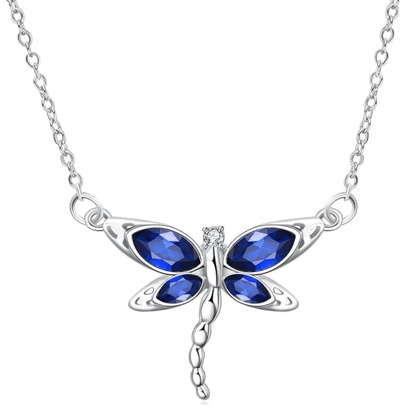 SISGEM Dragonfly Necklace Sterling Silver Crystal BirthstoneDragonfly Jewelry Gifts
