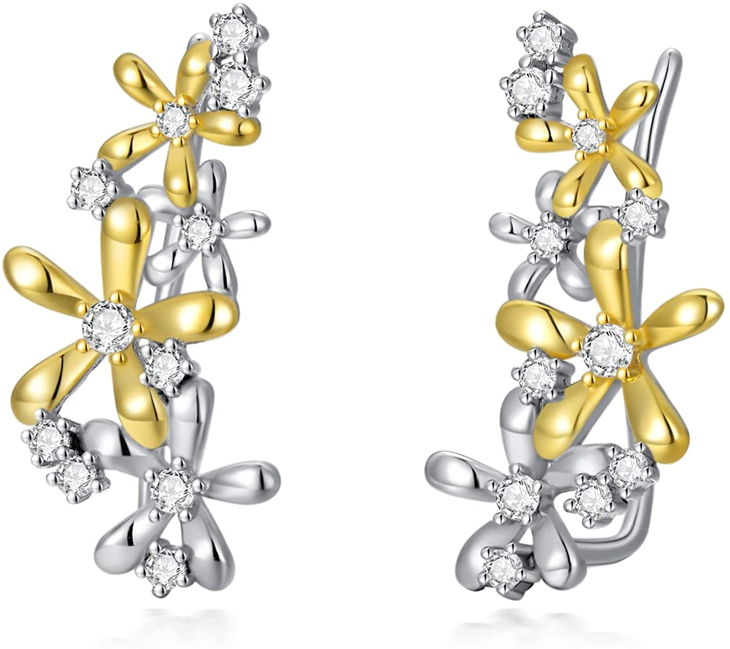 SISGEM Earring for Women Crystals Ear Cuffs Hoop Climber S925 Sterling