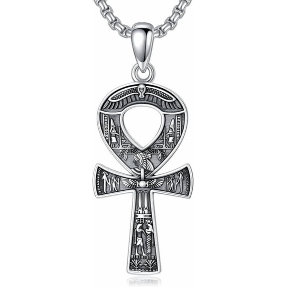 SISGEM Egyptian Necklace Jewelry 925 Sterling Silver Ankh Eye of Horus Anubis Pendant for Men Women