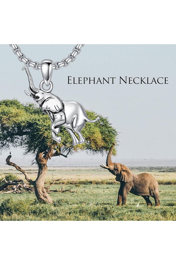 Elephant Necklace Sterling Silver Elephant Pendant Necklace Good Luck Animal Necklace for Men Women