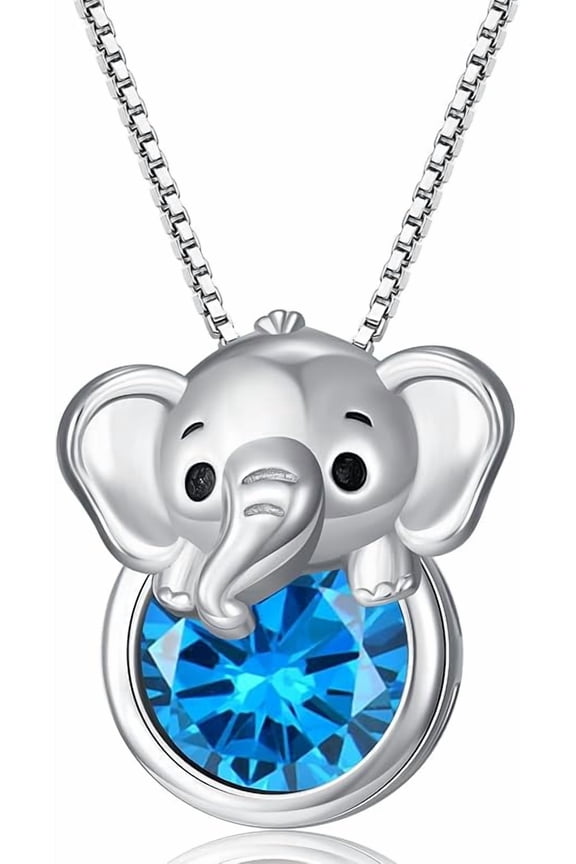 Elephant Necklace with Birthstone Elephant Pendant Necklace Sterling Silver Gift for Women