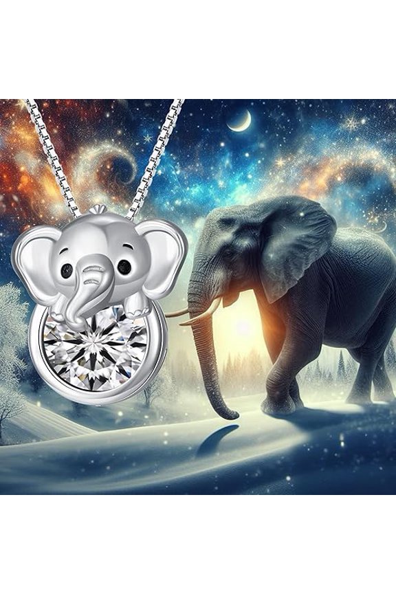 Elephant Necklace with Birthstone Elephant Pendant Necklace Sterling Silver Gift for Women