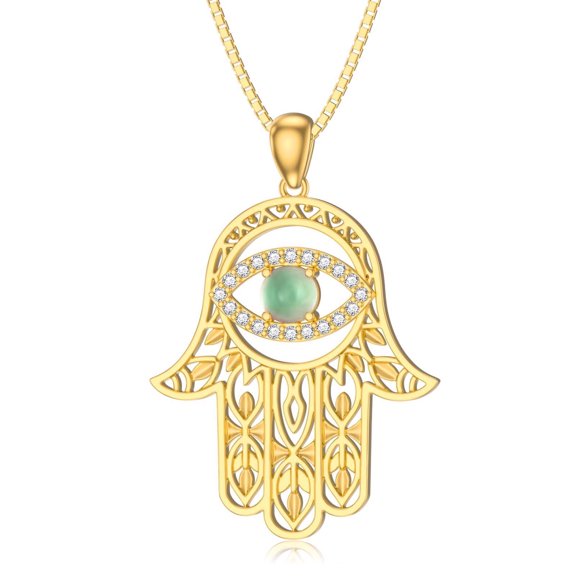 SISGEM Evil Eye Hamsa Hand Necklace 18K Gold Plated Evil Eye Pendant with Natural Gemstone Jewelry Gifts for Women