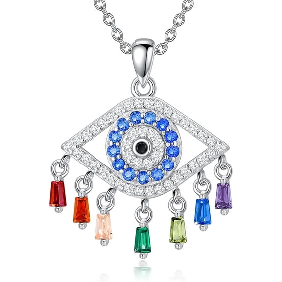 SISGEM Evil Eye Necklace Birthstone Evil Eye Necklace Sterling Silver Eye Pendant Necklace for Women Greek Protection Eye Necklace