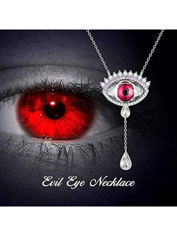 Evil Eye Necklace for Women, Red Crystal Pendant Necklace,Cry Me a River 925 Sterling Silver Jewelry Gift for Girlfriend (Evil Eye)