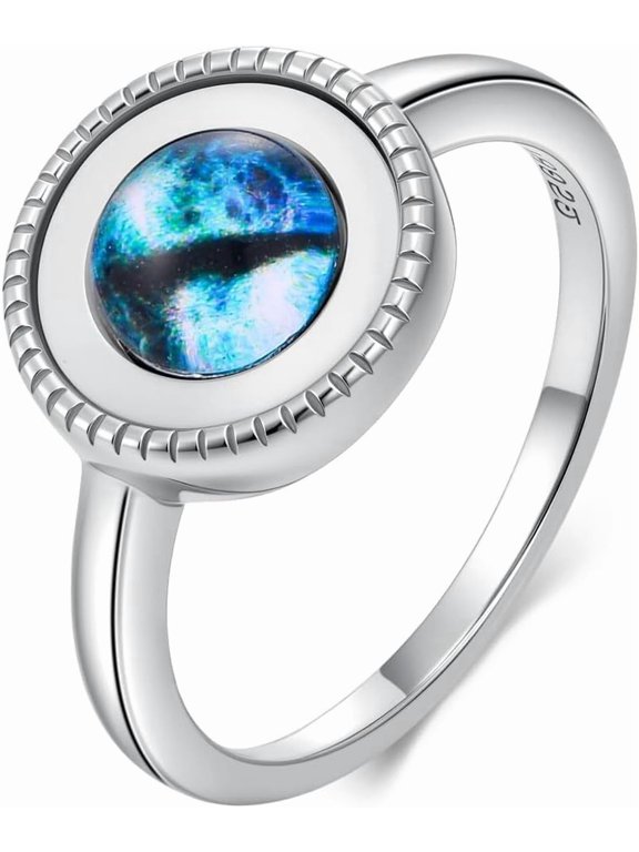 Evil Eye Rings 925 Silver Protection Blue Turkish Rings for Women Devil's Eye Resin Patch with White Shell Statement Ring(3.5-12)