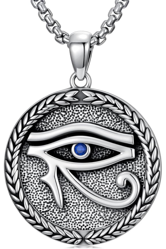 Eye of Horus Necklace for Men 925 Sterling Silver Egyptian Pendant Necklaces Jewelry, w/Stainless Steel Chain 22'' +2''