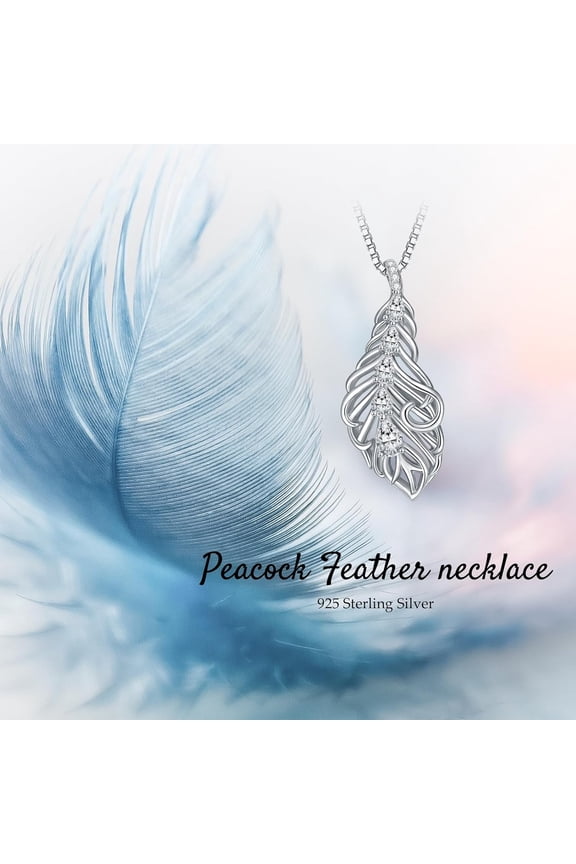 Feather Pendant Necklace Sterling Silver Feather Necklace with Cubic Zirconia Gift for Women