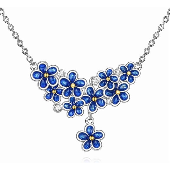 SISGEM Forget-Me-Not/Lilac Flower Necklace for Women, 925 Sterling Silver Flower Pendant Necklaces Mothers Day Christmas Jewelry Gifts Wife Mom 18+2 inch