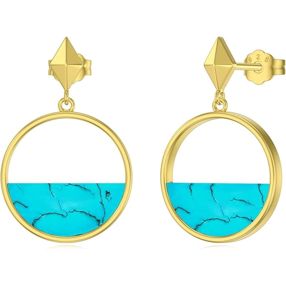SISGEM Genuine Turquoise Dangle Earrings for Women, Sterling Silver Gold Trendy Boho Minimalist Round Earrings Jewelry Birthdays Gift