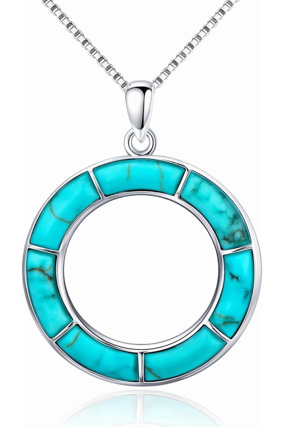 Genuine Turquoise Pendant Necklace for Women, Sterling Silver Vintage Western Native Jewelry Birthdays Gift