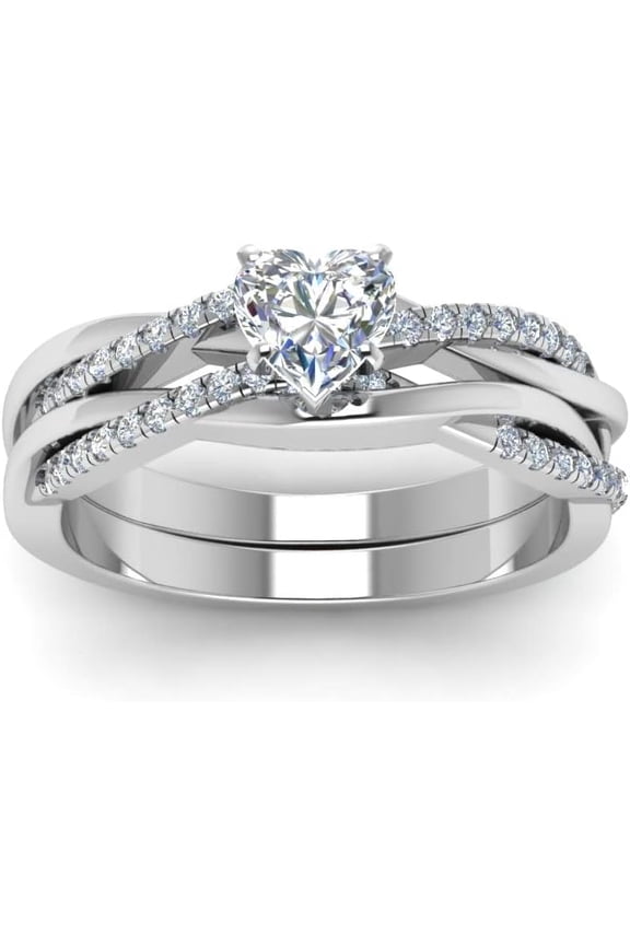 Heart Cut Infinity Twist Engagement Rings Set for Women,1.84 CTW Moissanite Rings 18K White Gold Plated Sterling Silver Wedding Engagement Anniversary Bands Sets