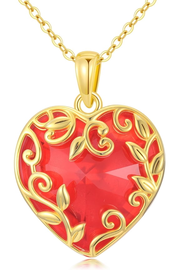 Heart Necklace for Women Gothic 18K Rose Gold Plated Heart Necklace with Red Crystal Sterling Silver Gothic Heart Necklace