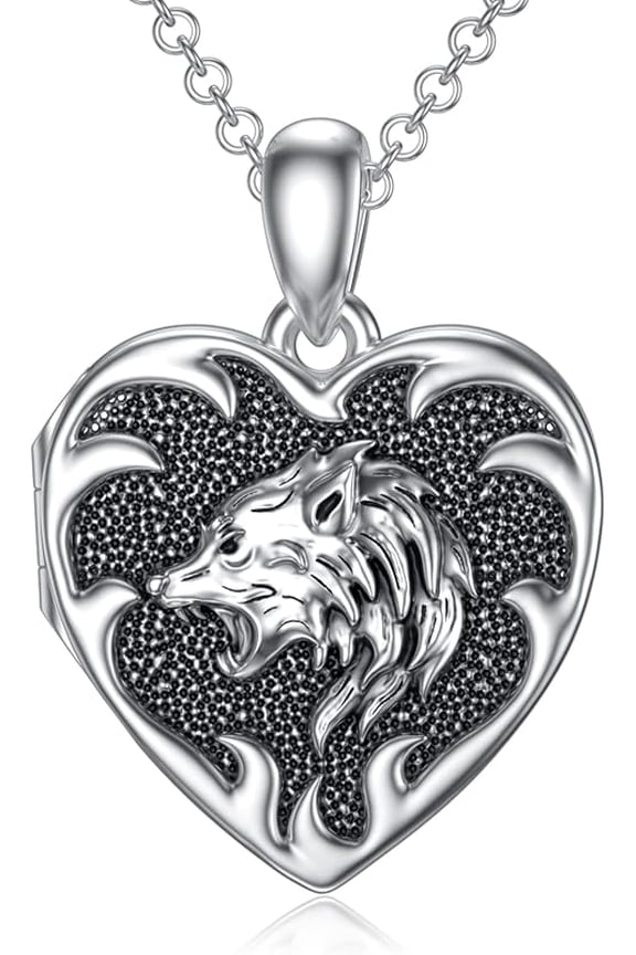 Heart Shaped Lucky Elephant/Koala Bear/Panda/Otter/Cat/Wolf Locket Necklace That Holds 1 or 2 Pictures Photo Sterling Silver Personalized Locket