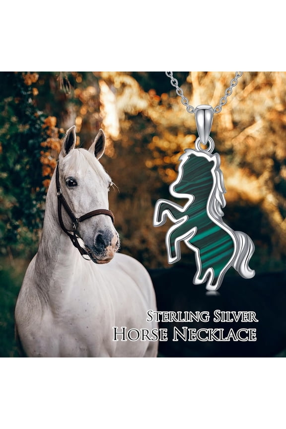 Horse Necklace Sterling Silver Malachite Pendant Necklace Horse Jewelry for Women