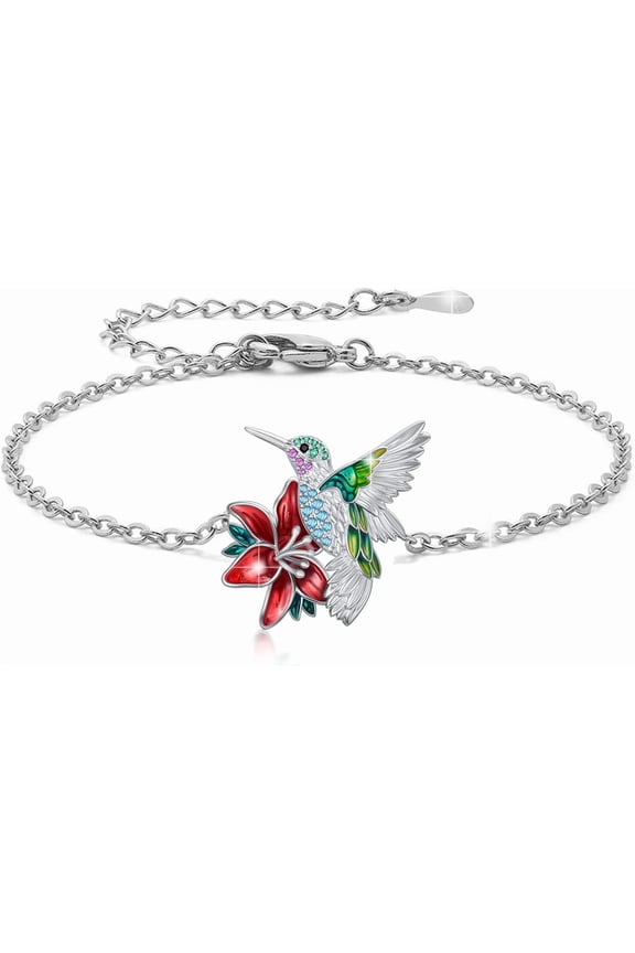 Hummingbird Bracelet Sterling Silver Cute Animal bird Bracelet Good Luck Bracelets Gift for Women