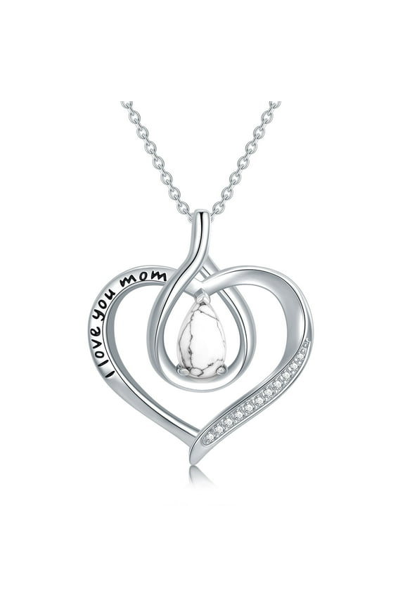 I Love You Mom Necklace Sterling Silver Heart Pendant Necklace with Natural Turquoise Birthday Christmas Jewelry Gifts for Women Mom Mama Nana