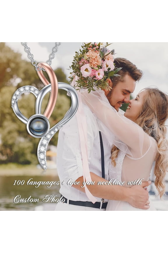 I Love You Necklace 100 Languages S925 Sterling Silver Heart Projection Necklace for Women Her
